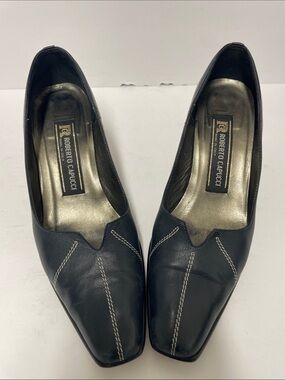 Gianfranco Ferre Black Leather Loafers with Contrast Stitching